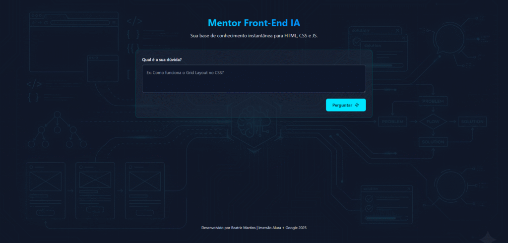 Captura de tela da interface do projeto Mentor Front-End IA – Projeto Alura Google